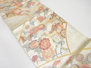 佐賀錦 雪輪に御所車・蝶・花模様織出し袋帯